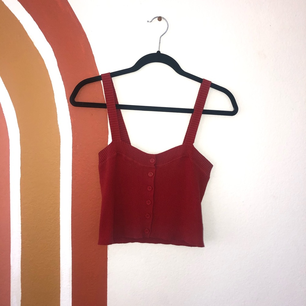 Brandy Melville Red Ribbed Tank Top w/ Buttons